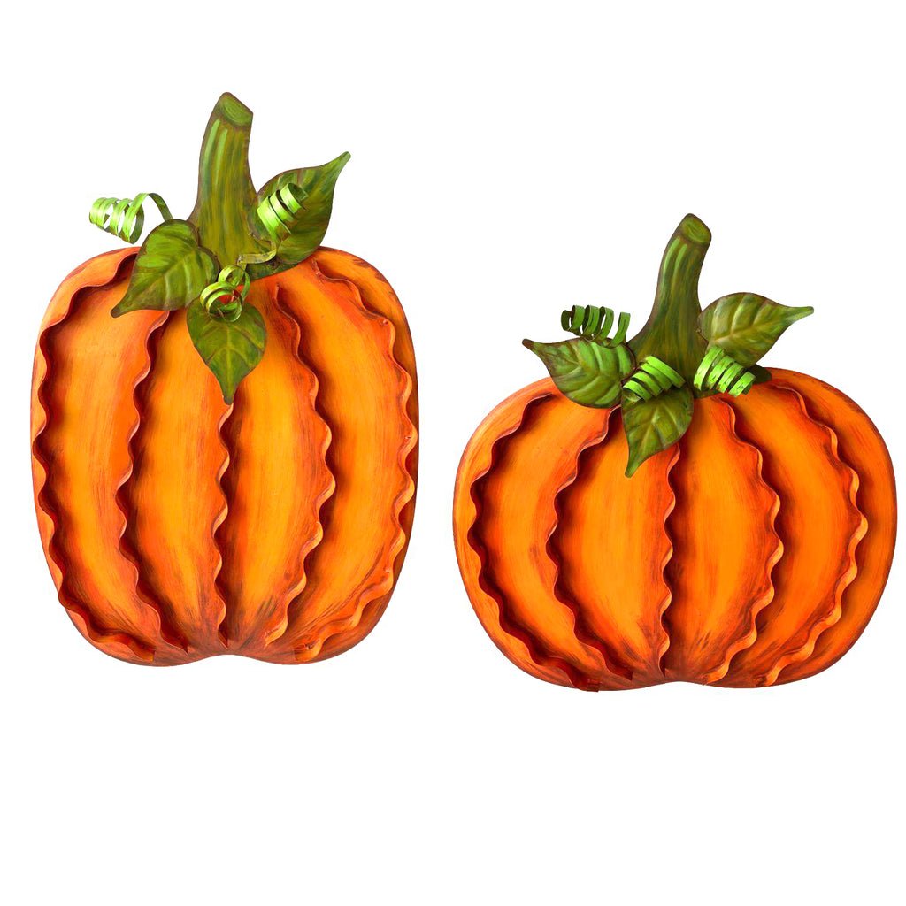 Large Ribbon Pumpkins Orange Set of 2