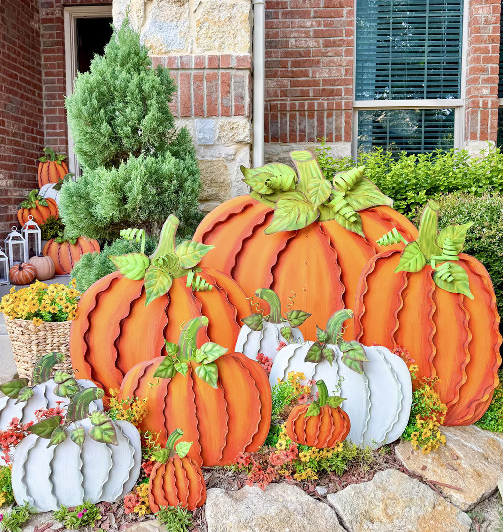 Small Ribbon Pumpkins Orange Set of 2
