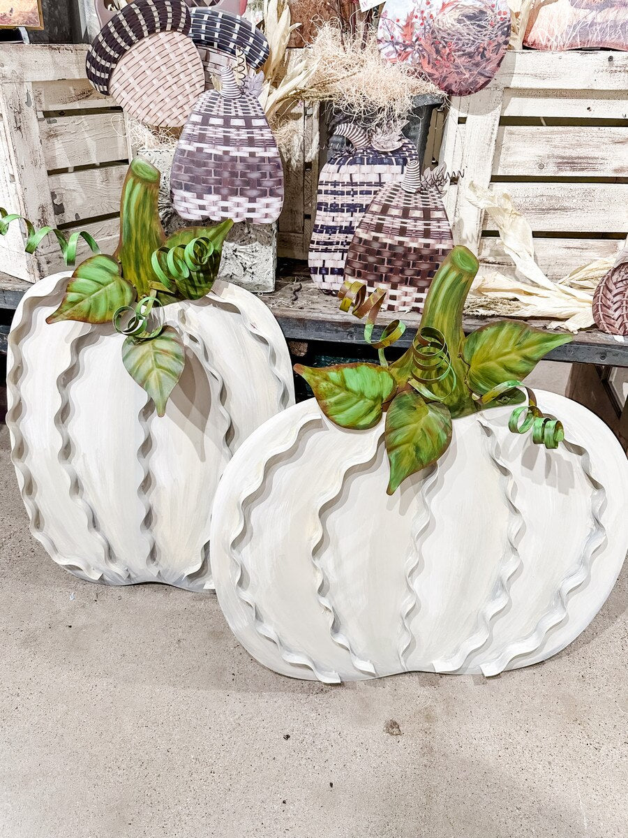 Large Ribbon Pumpkins Cream (Set of 2)