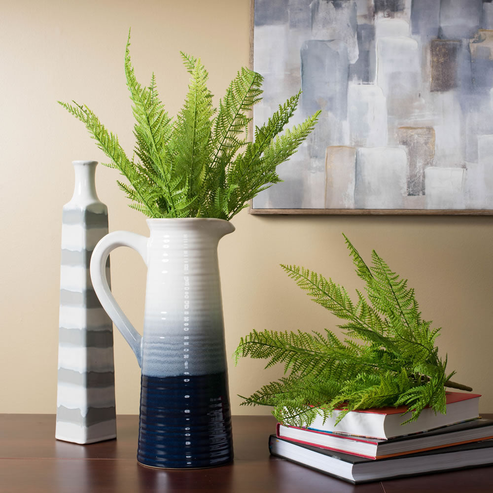 12" Artificial Green Lace Fern Bush. LDPE Plastic