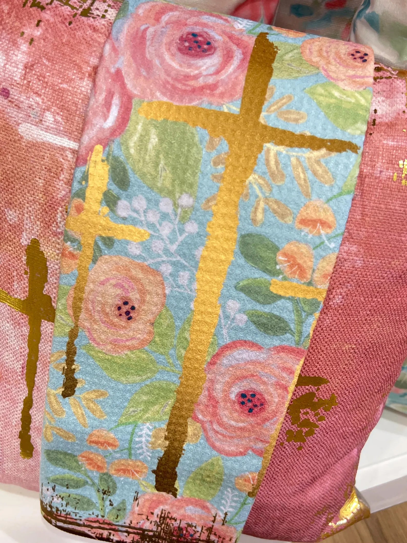 Floral Golden Crosses Tea Towel - Easter Towel