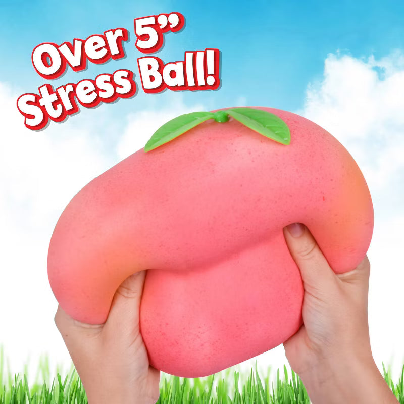 Oversized squishy peach sensory toy designed for stress relief and fidget play