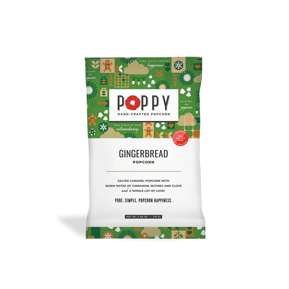 Poppy Gingerbread Popcorn Snack Bag