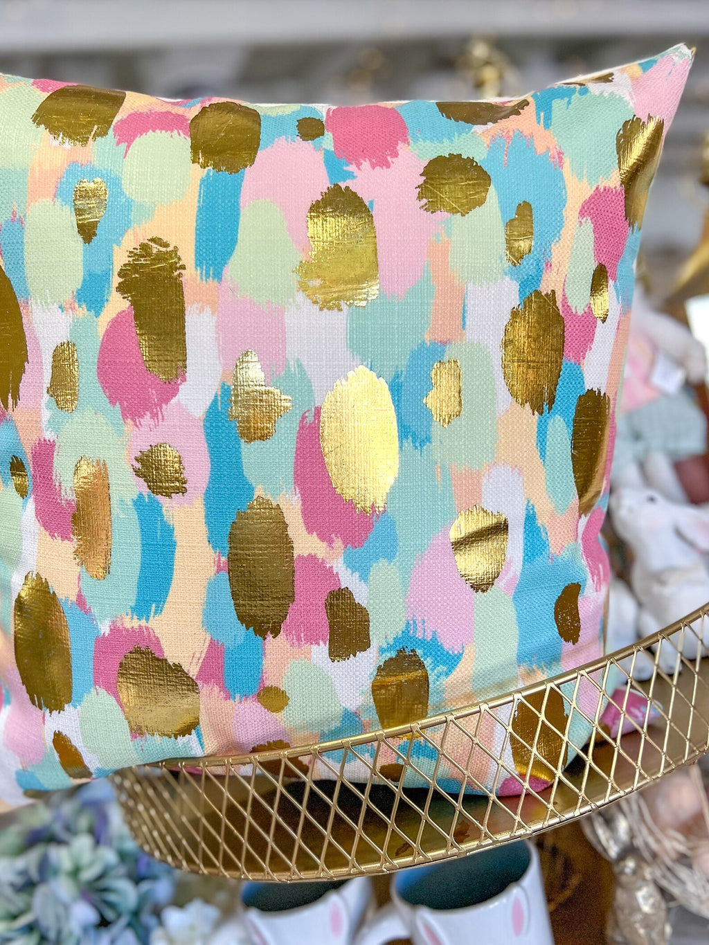 Gold Foil Pastel Paint Daubs Pillow