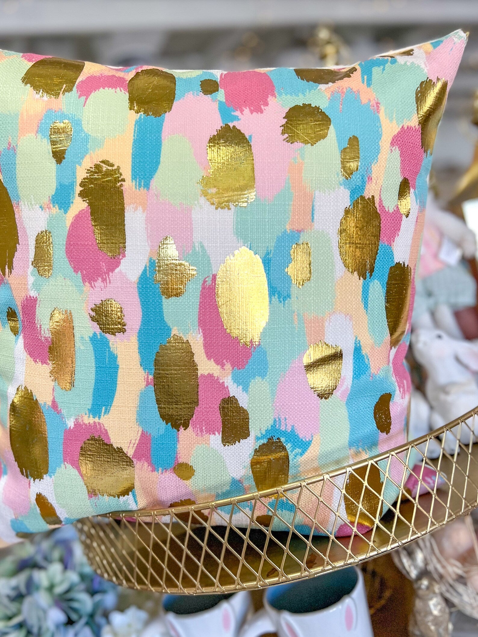 Gold Foil Pastel Paint Daubs Pillow