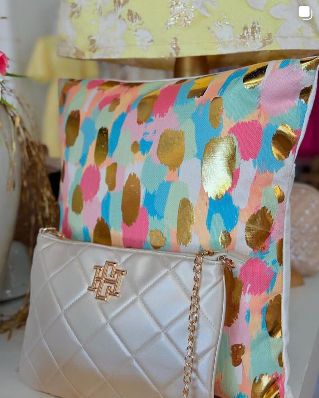 Gold Foil Pastel Paint Daubs Pillow