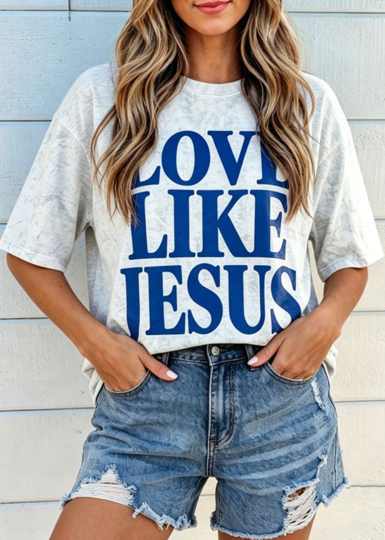 Gray Love Like Jesus Camo Oversized Top