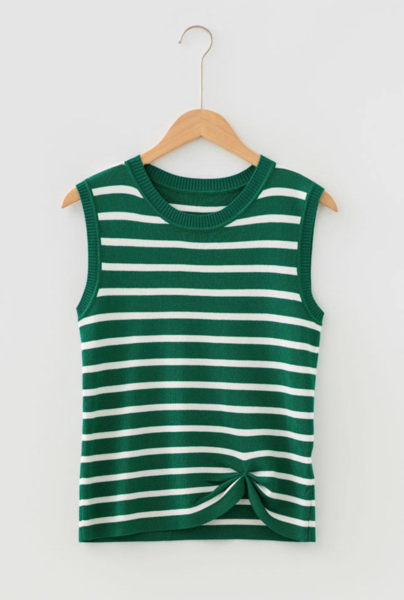 Green Stripe Crew Neck Sleeveless Sweater Top