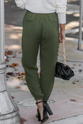 Green Solid Drawstring Smocked Pants