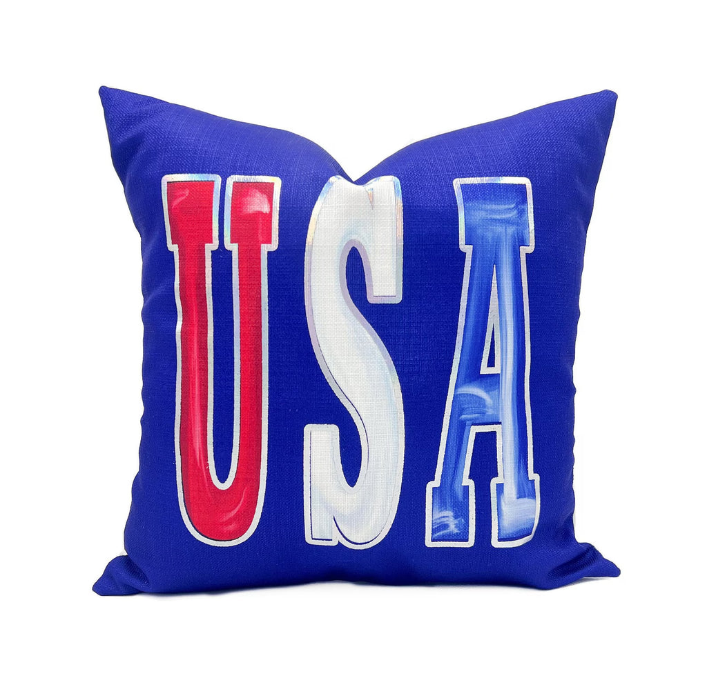 Holographic foil USA patriotic 20x20 decorative pillow red white blue accent pillow