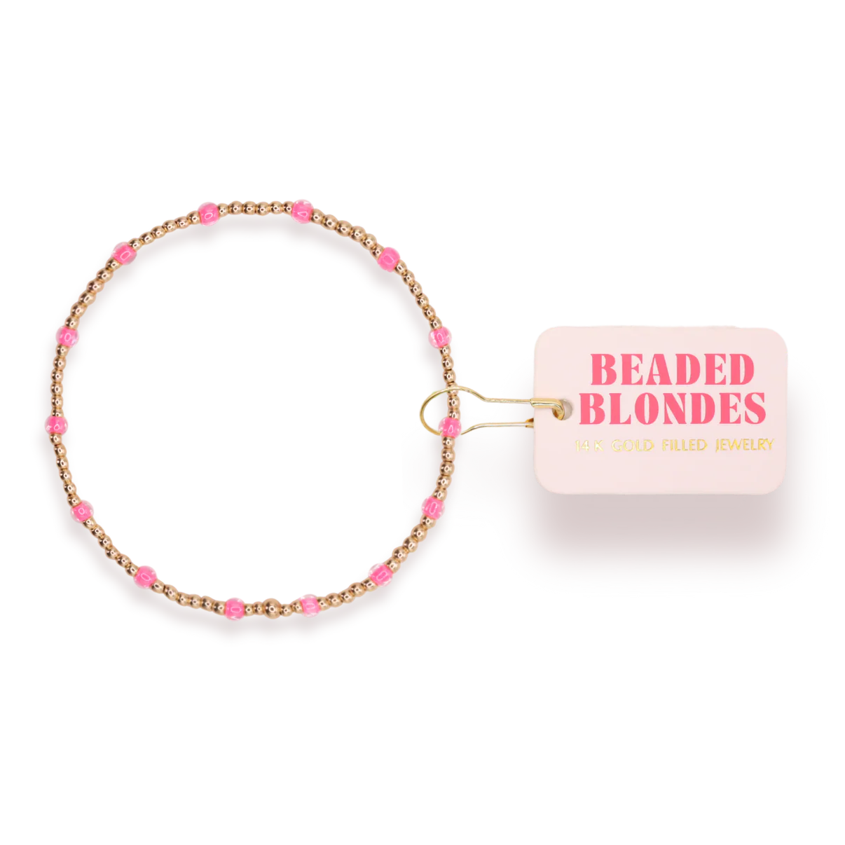 Hot pink dainty poppi gold beaded stretch bracelet Czech glass boutique waterproof jewelry