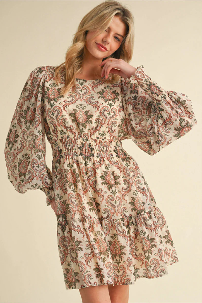 Boho cinched waist dress