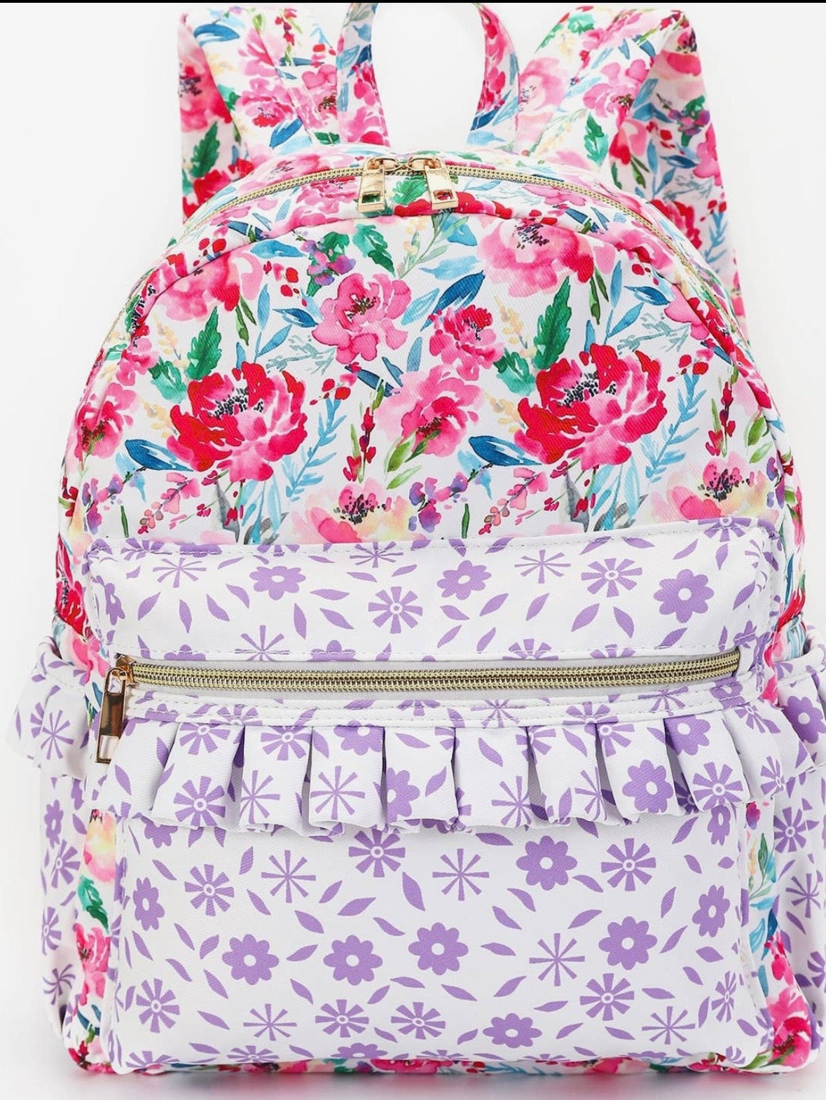 Purple Flower Girls Ruffle Backpack