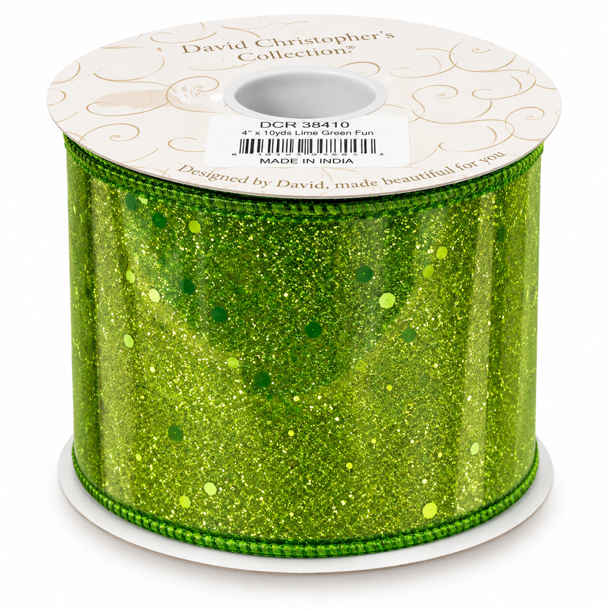 4" x 10Yds Lime Green Full Glitter with Emerald Sequin Print on Green Sheer