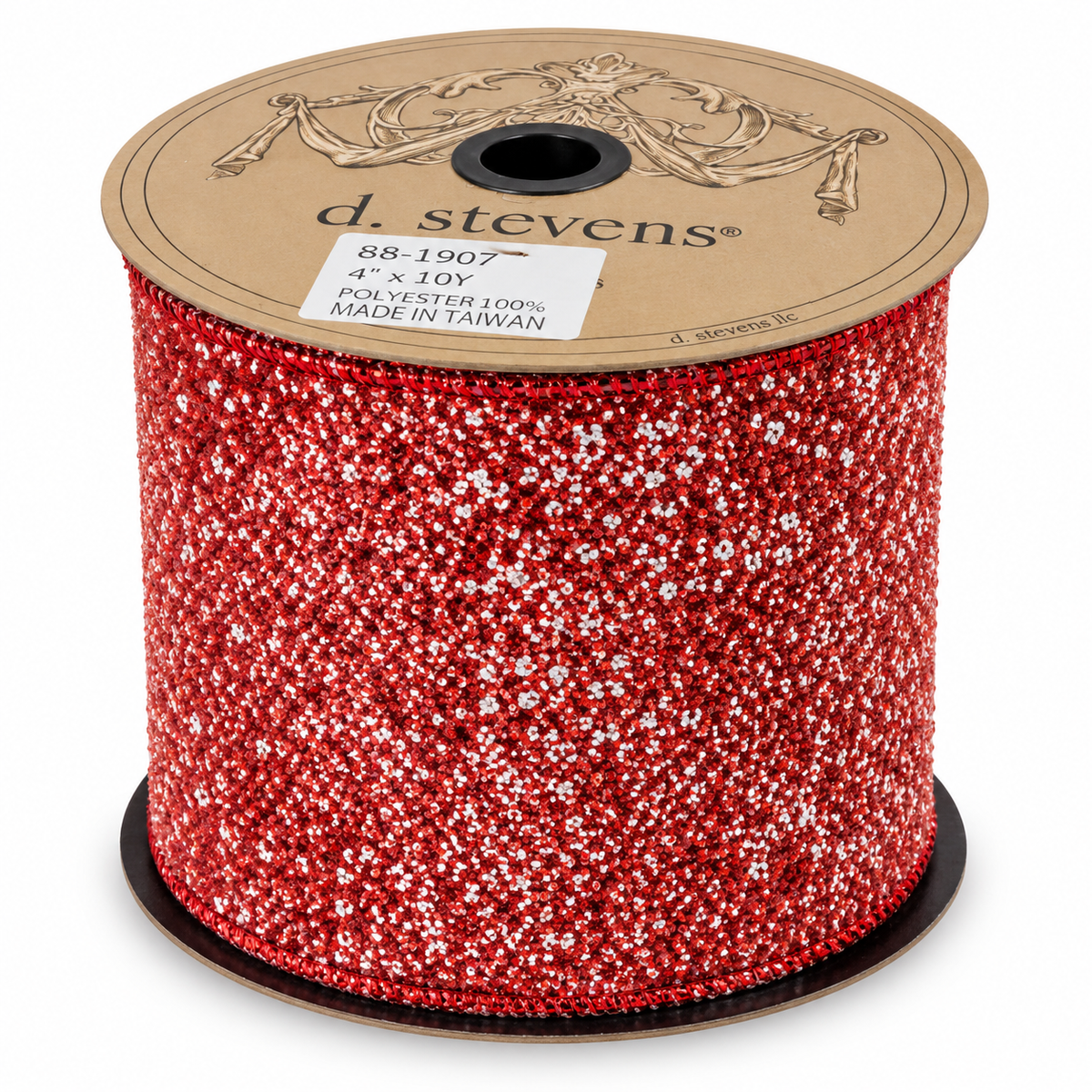4"x 10YD Red & White Glitter D'Stevens Ribbon