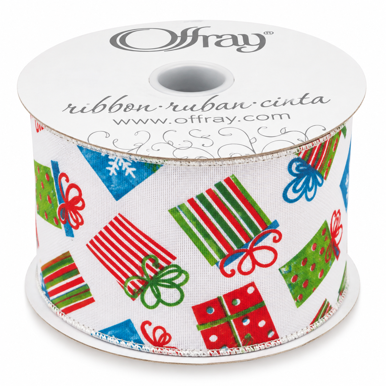 2-1/2" x 10YD Multi Colored White Gifted Ribbon