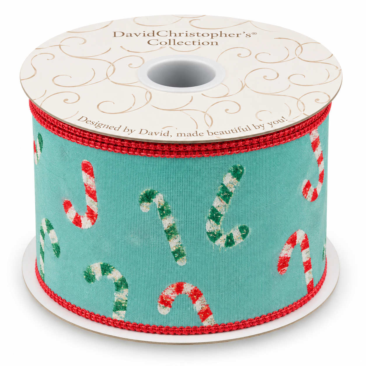4" x 10 YD Light Blue Ribbon with Dancing Candy Canes and Pink Edge