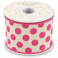 4" x 10Yd Pink Glitter Dots on White Rupioni Ribbon with Wire