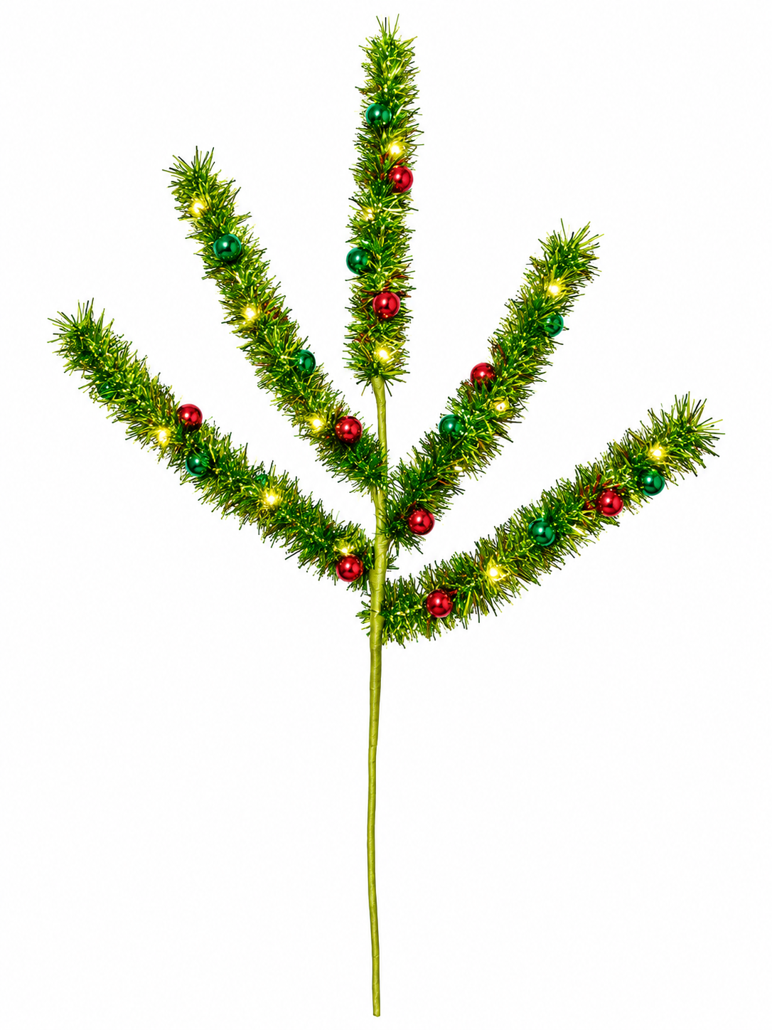 Whimsical Tinsel Green Spray with Red & Green Ornaments