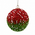 4" Red & Green Glitter Ball Ornament