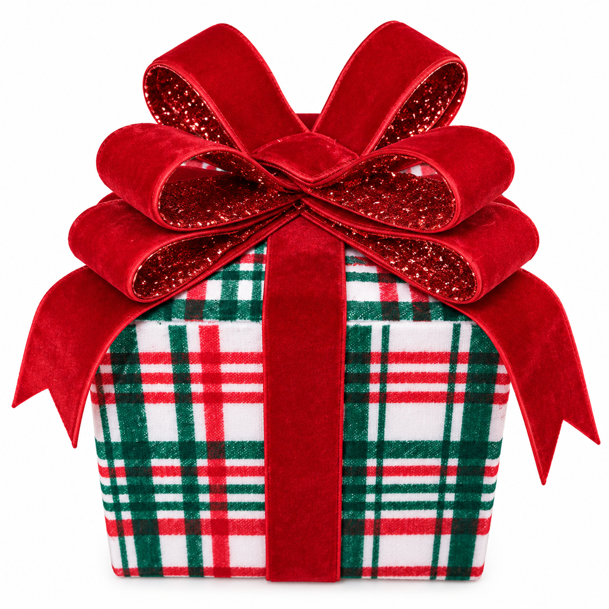 Red & Green Plaid Boxed Present Ornament