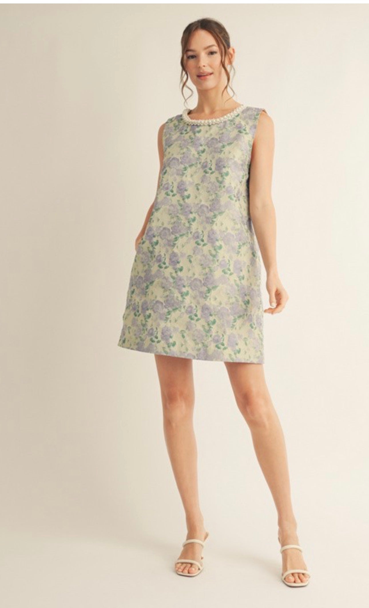 Pearl Accent Floral Shift Dress