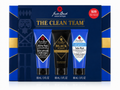 Jack Black 'The Clean Team' gift set containing three 88 mL tubes: All-Over Wash, Black Flush, and Turbo Wash, presented in a blue and gold box.