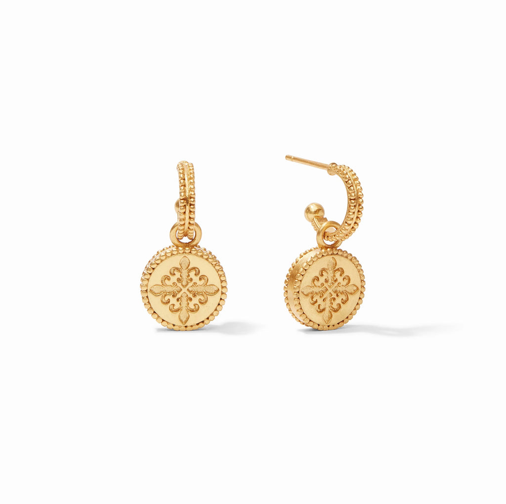 Fleur-de-Lis Hoop & Charm Earring-Iridescent Chalcedony Blue