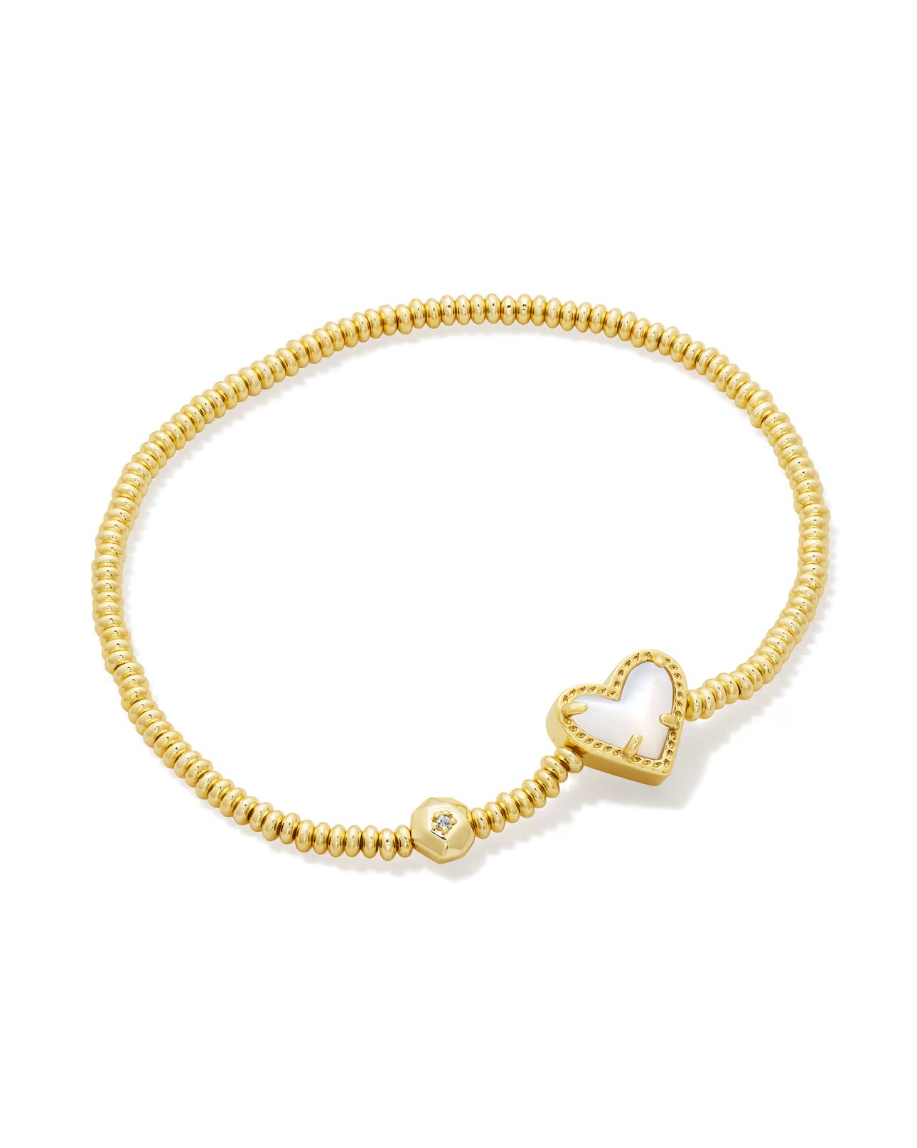 Gold bracelet with a heart-shaped clasp on a white background