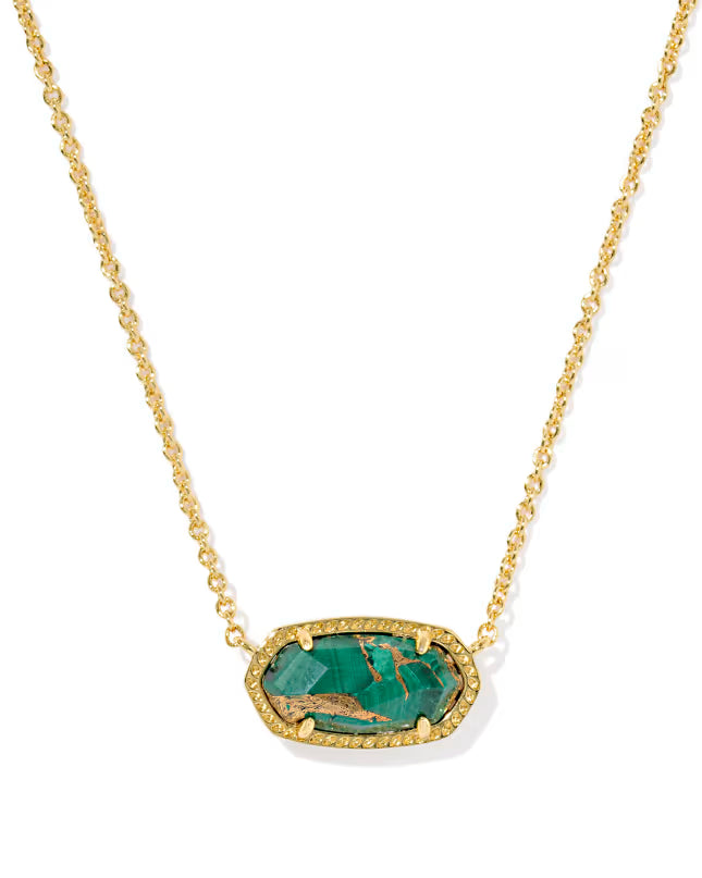 Elisa Gold Short Pendant Necklace- Bronze Veined Green Malachite