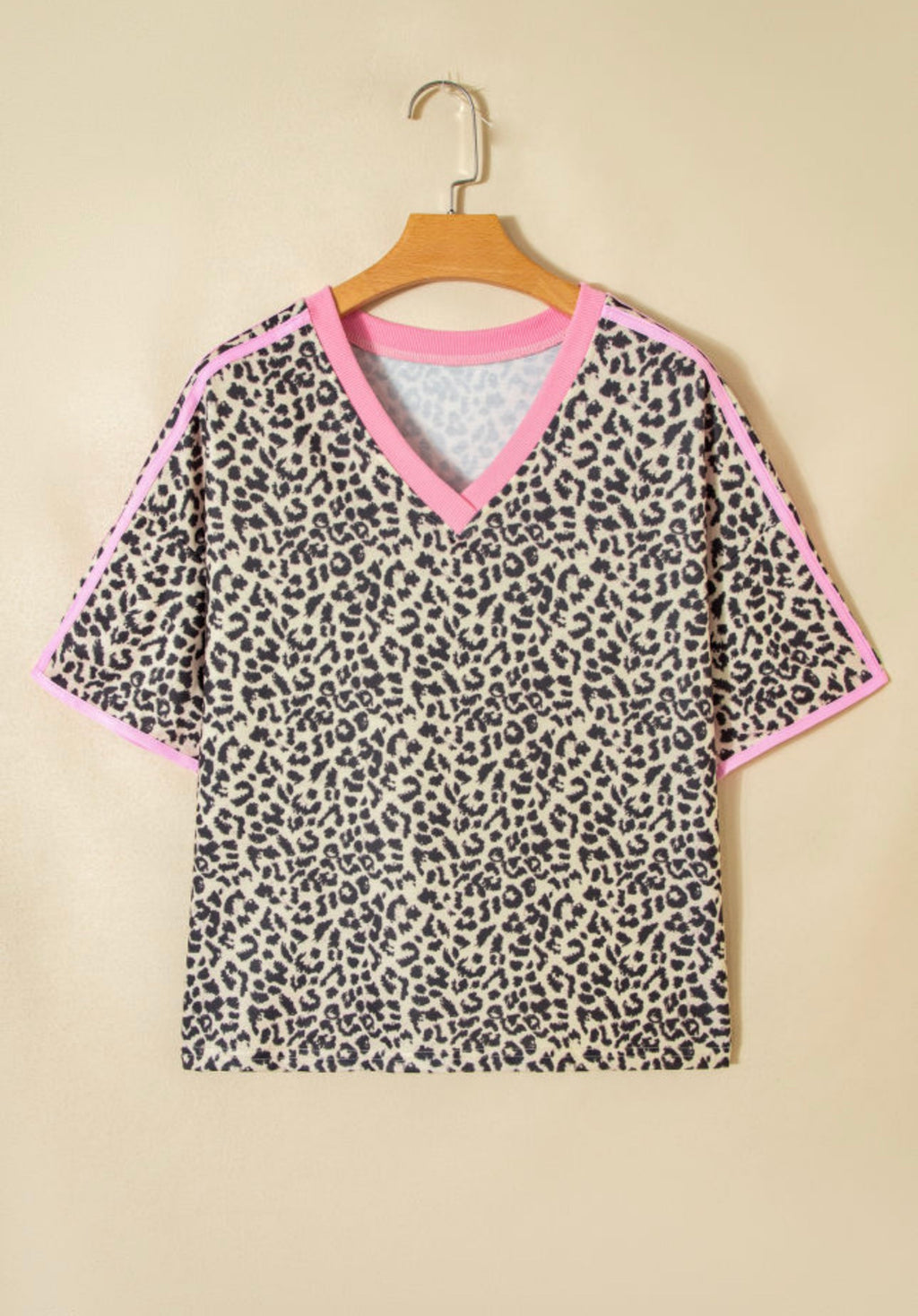 Leopard Contrast VNeck Varsity Top