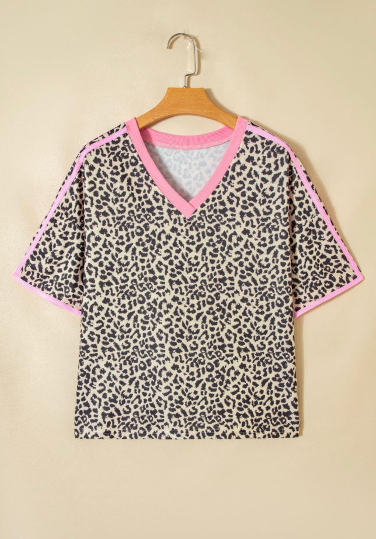 Leopard Contrast VNeck Varsity Top
