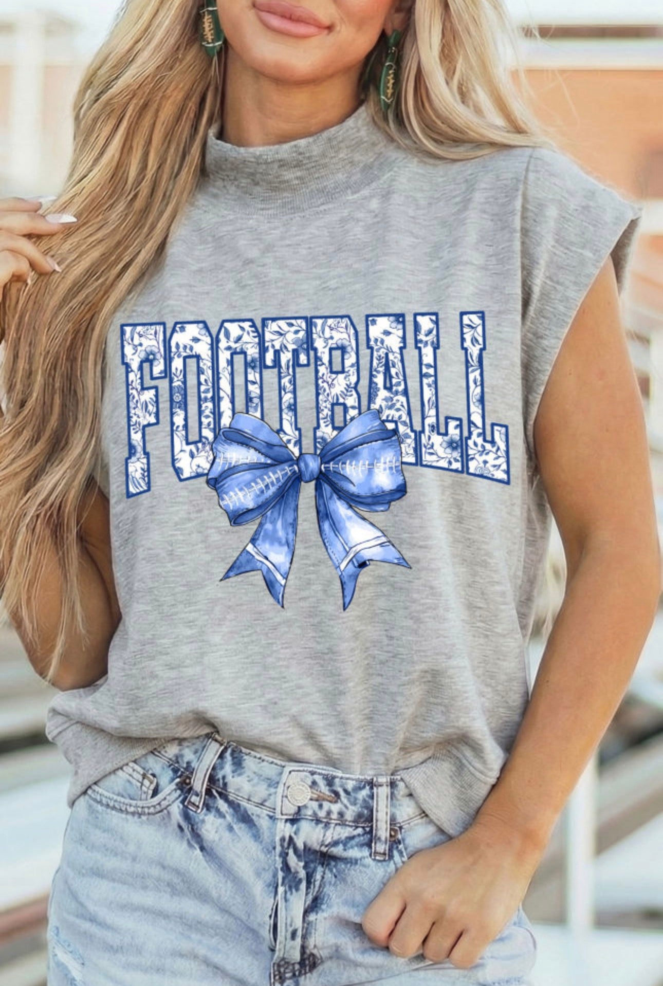 Light Grey Football Bow Graphic Top