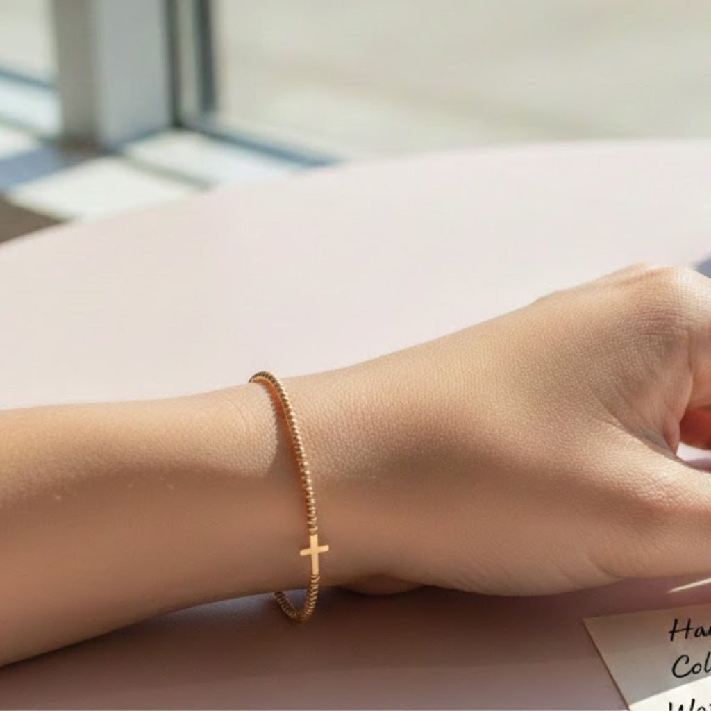Mini Cross Charm Bracelet on Gold