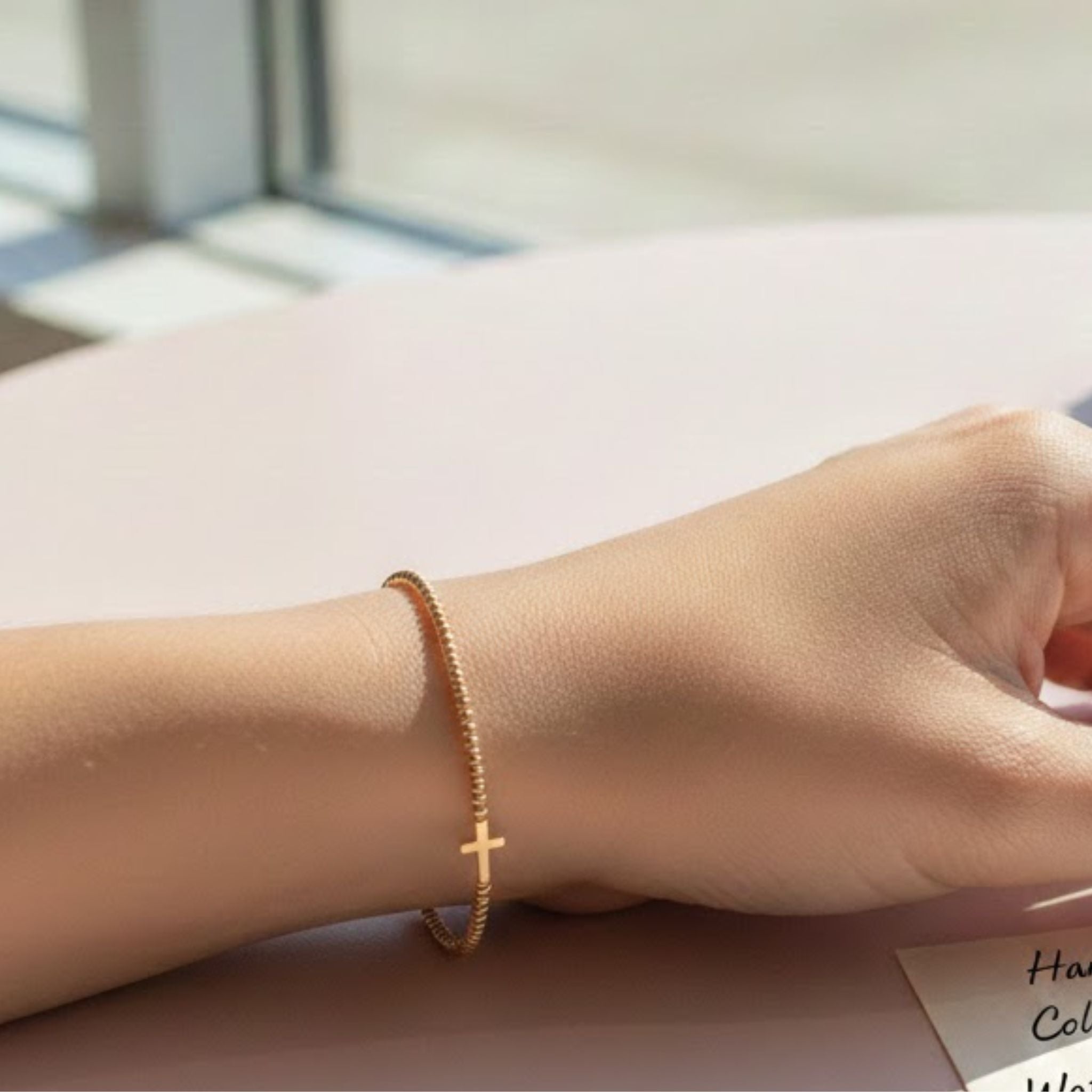 Mini Cross Charm Bracelet on Gold