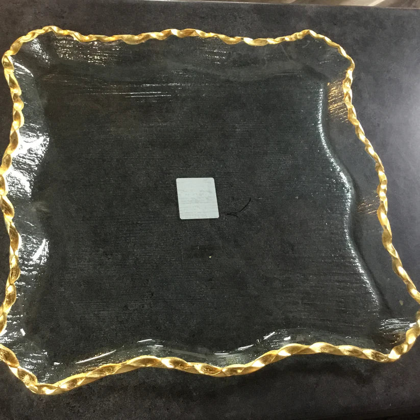 Montague Square Serving Tray   Clear/Gold   12x12