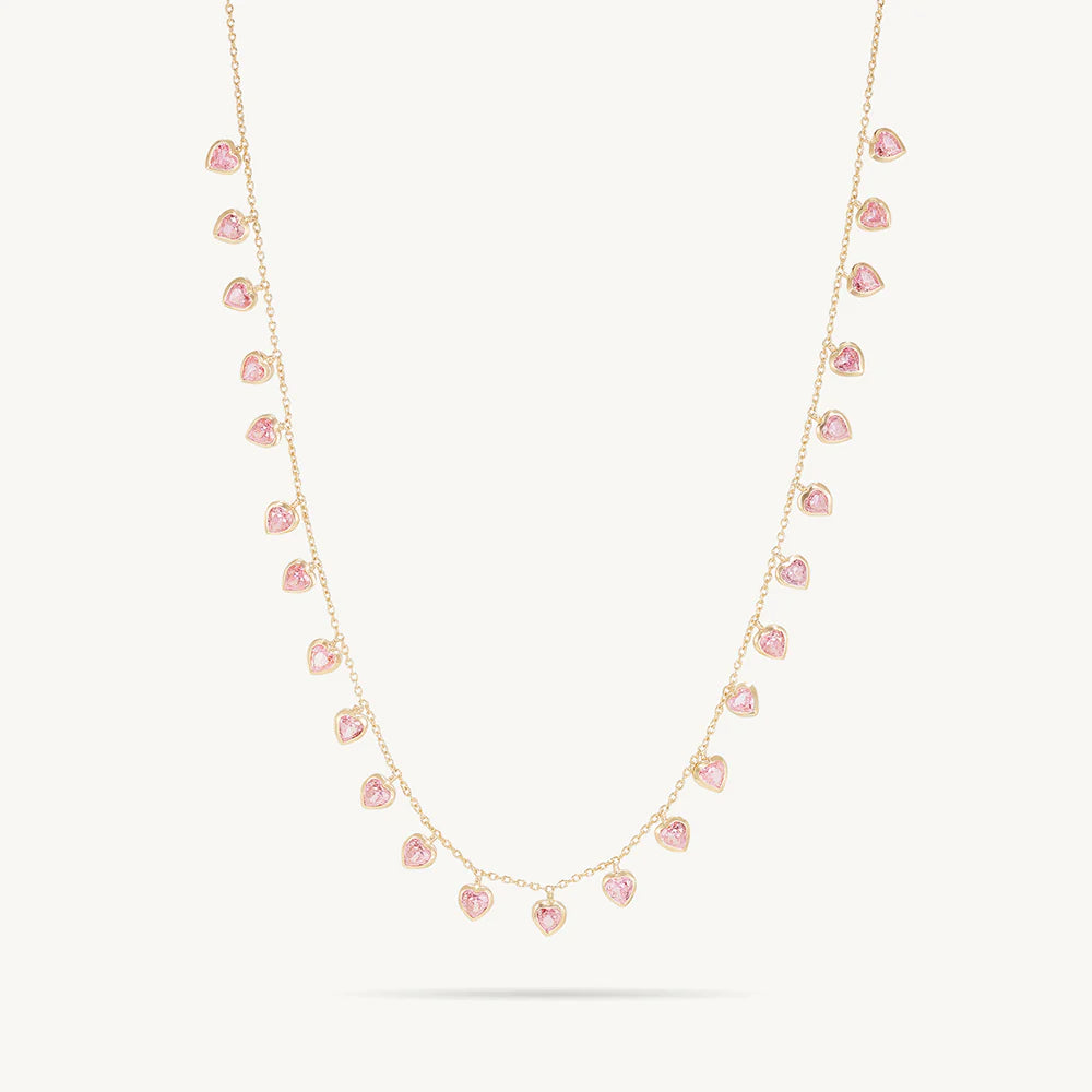 Cherie Heart Necklace- Gold - Pink