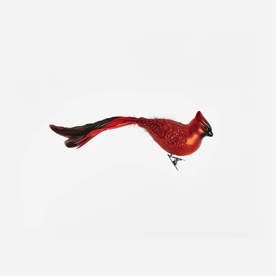 Cardinal Clip on Glass Ornament
