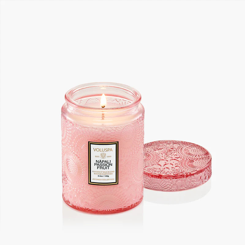  Napali Passion Fruit small jar luxury coconut wax candle in embossed glass