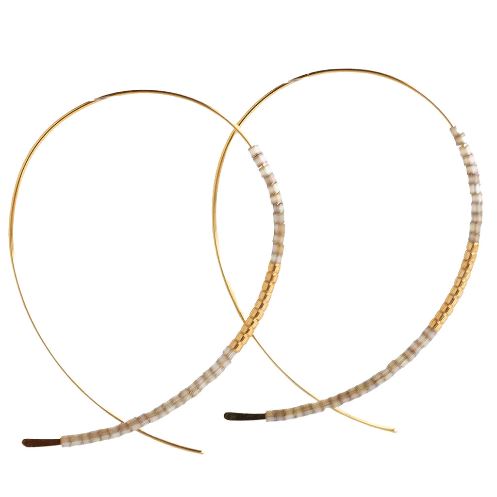 Norah Earrings-Smoky Quartz | Beaded Threader Hoops