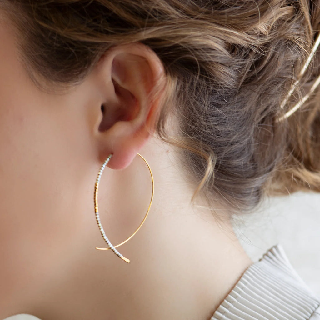 Norah Earrings-Smoky Quartz | Beaded Threader Hoops