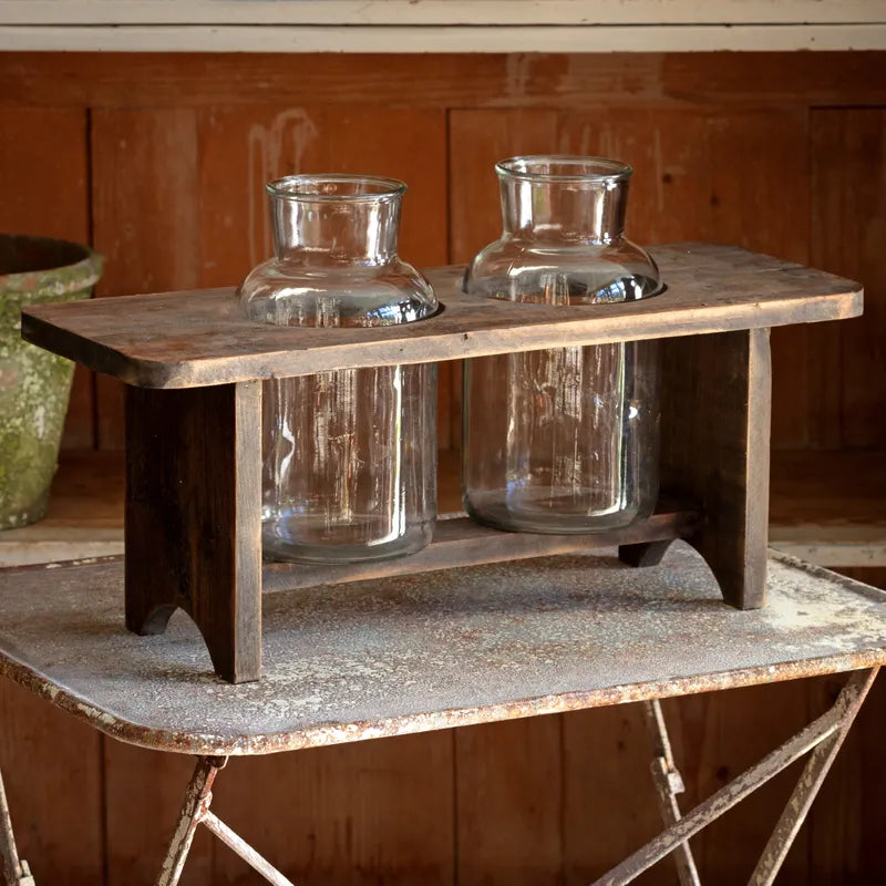 Wooden Flower Stand With 2 Large  Bottles