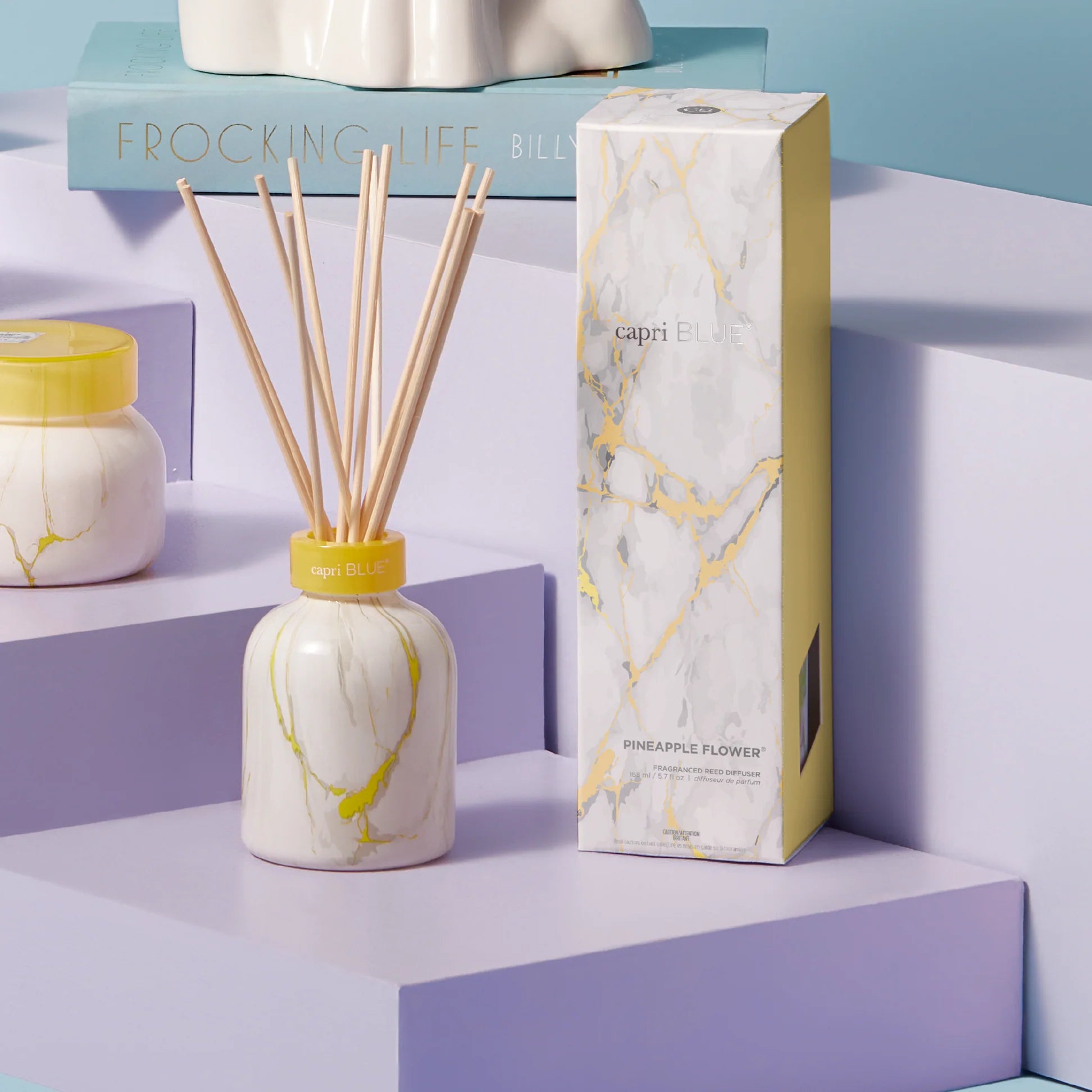 PINEAPPLE FLOWER MODERN MARBLE PETITE REED DIFFUSER, 5.7 fl oz