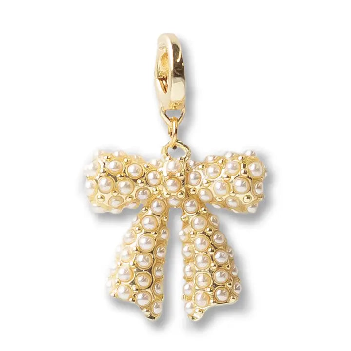Pearl Bow Clip Charm, Hinged Clasp for Charm Jewelry