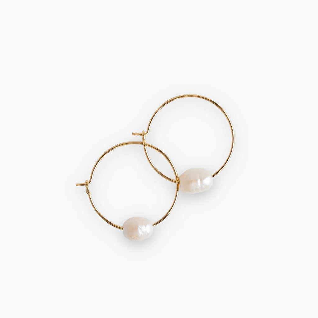 Tarnish Resistant Gold Pearl Hoop Earrings