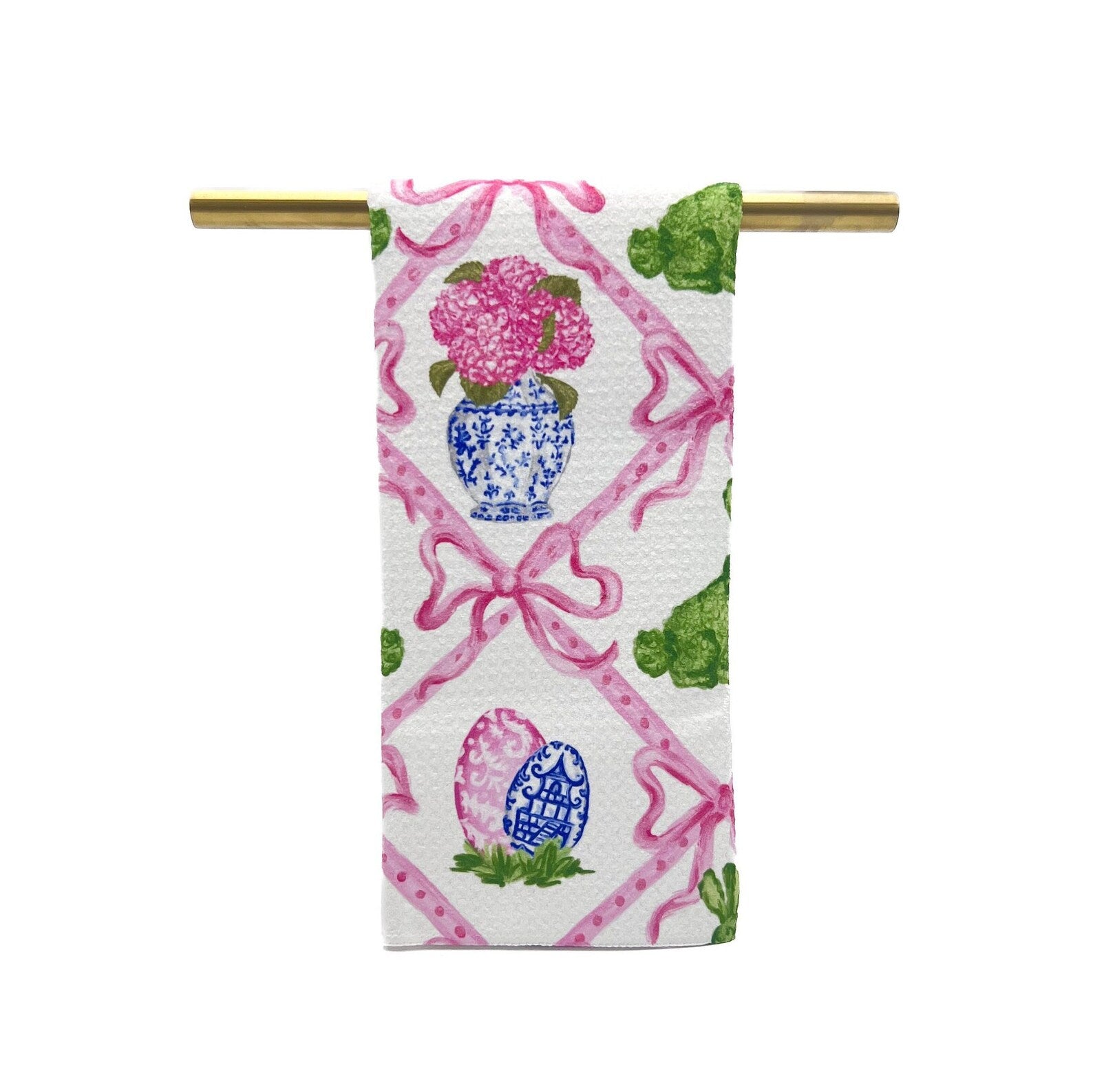 Pink antique Easter garden decorative waffle weave tea towel floral spring kitchen decor