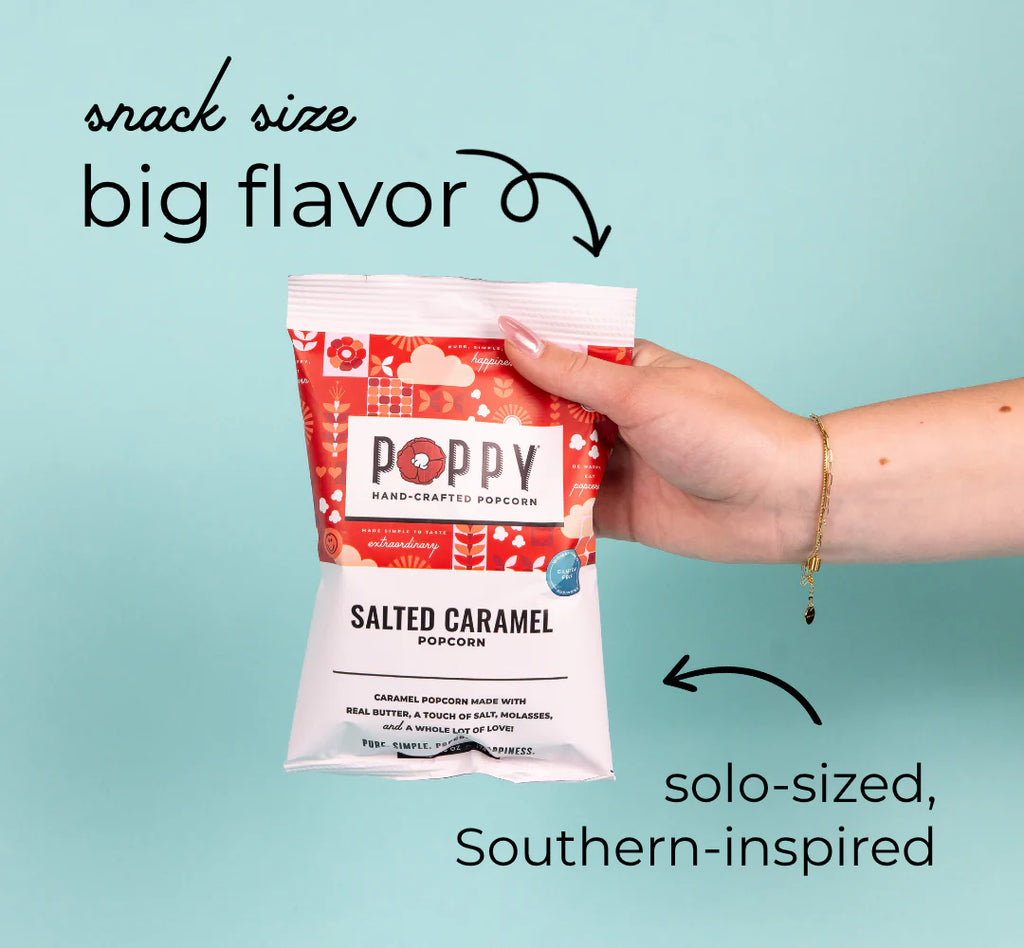 Poppy Holiday Salted Carmel Popcorn Snack Bag