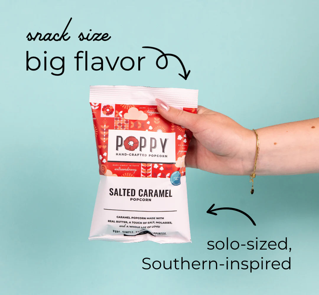 Poppy Holiday Salted Carmel Popcorn Snack Bag
