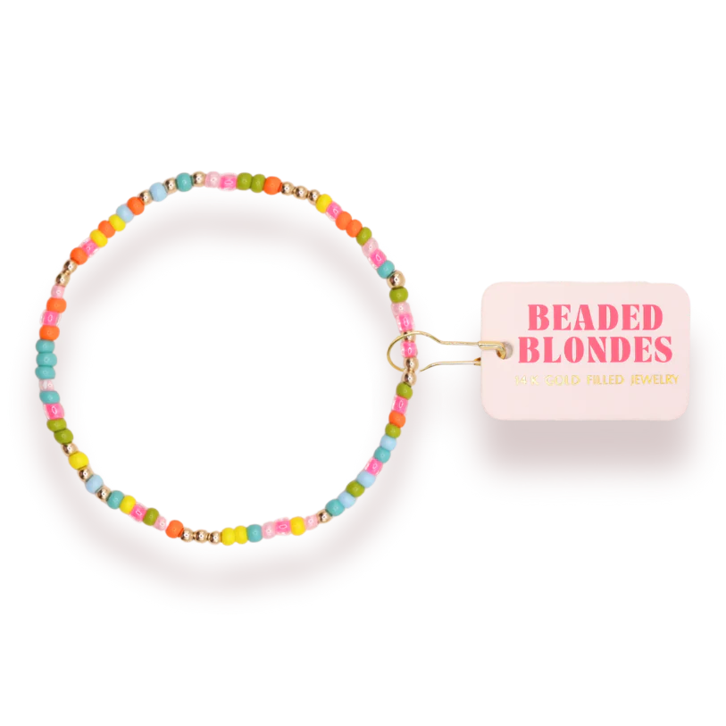 Rainbow sprinkle gold beaded stretch bracelet colorful boutique waterproof jewelry