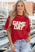 Red Shiny Game Day Lettering Graphic Tee